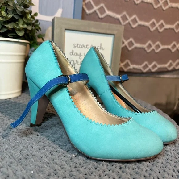 Adams Shoes J Adams Teal Mary Jane Heels Poshmark